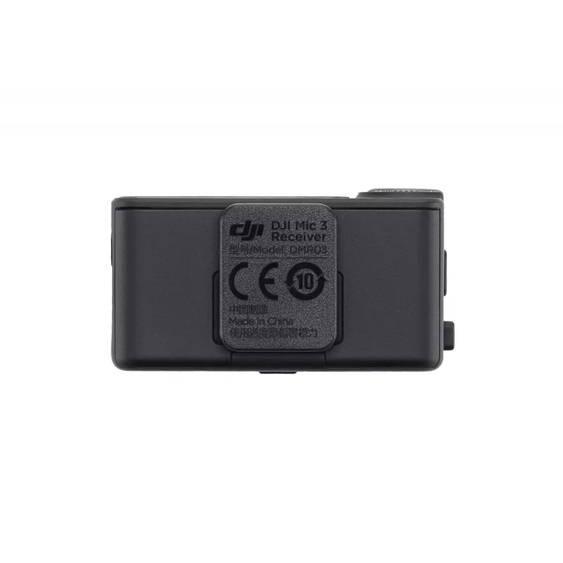 Microphone receiver DJI Mic 3 Camera mount black — battery powered, includes 3.5 mm audio and USB cables