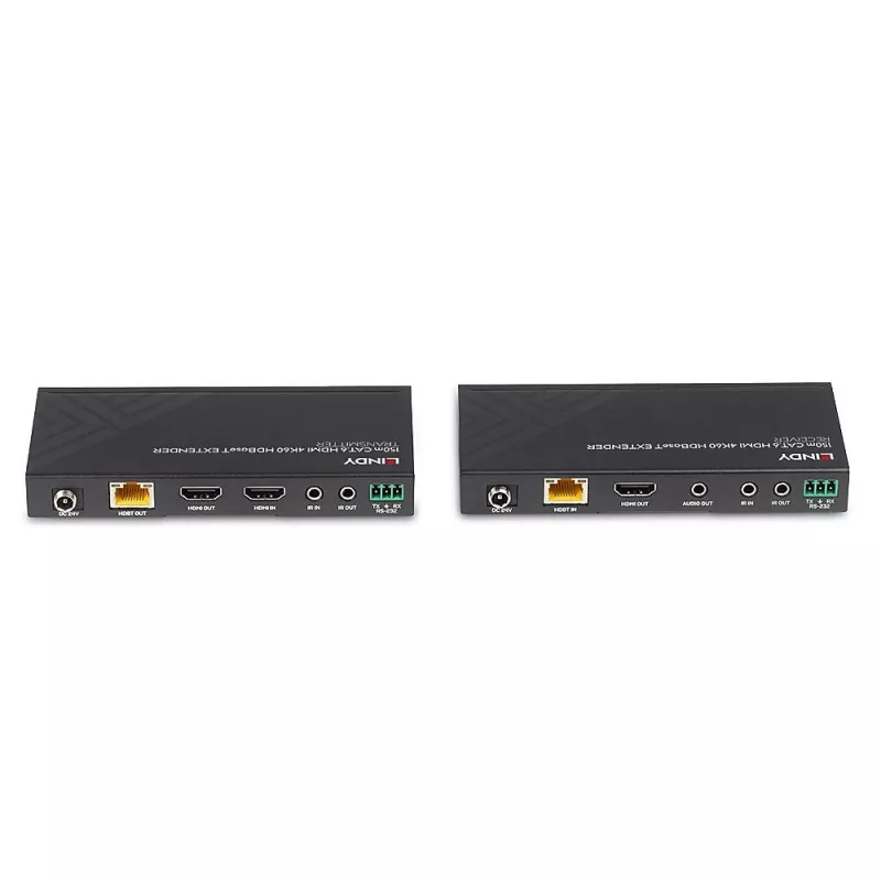 Lindy 150m Cat.6 HDMI 4K60, IR and RS-232 HDBaseT Extender, 3840 x 2160 pixels, AV transmitter & receiver, 150 m, Wired, Black, HDCP