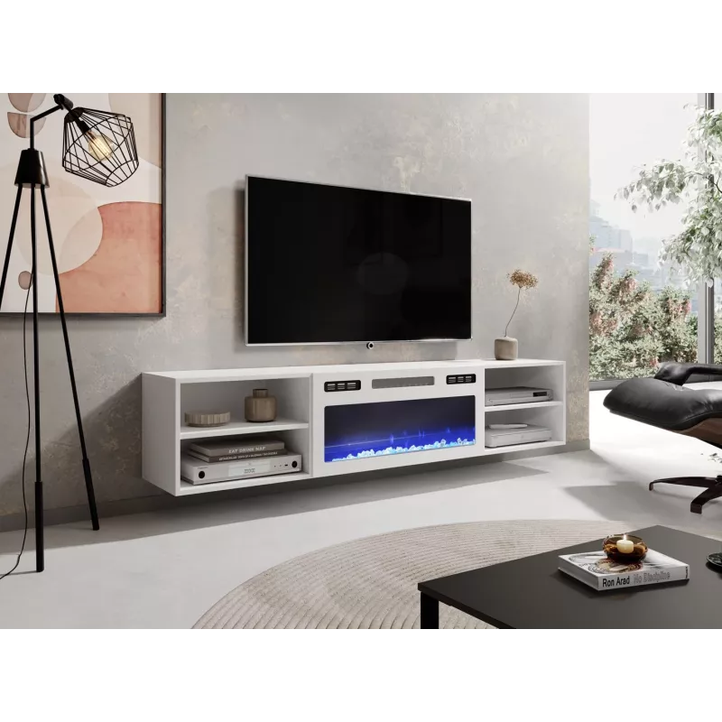 RTV cabinet POLO 180x33x39 white + fireplace white