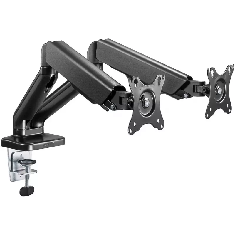 Goobay Desk Mount | Double Monitor Mount with Gas Spring | Swivel, Tilt, Rotation | 17-32 inch | Maximum weight (capacity) 9 kg | Black