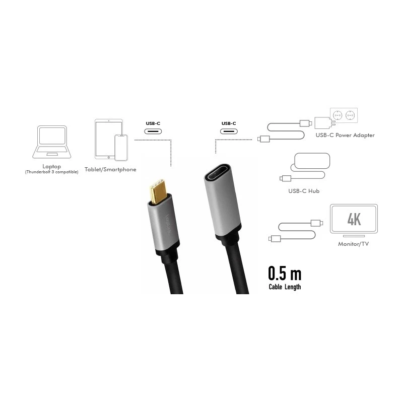 LogiLink USB Cable USB 3.2 Gen 2 CUA0105 0.5m USB C Black Grey