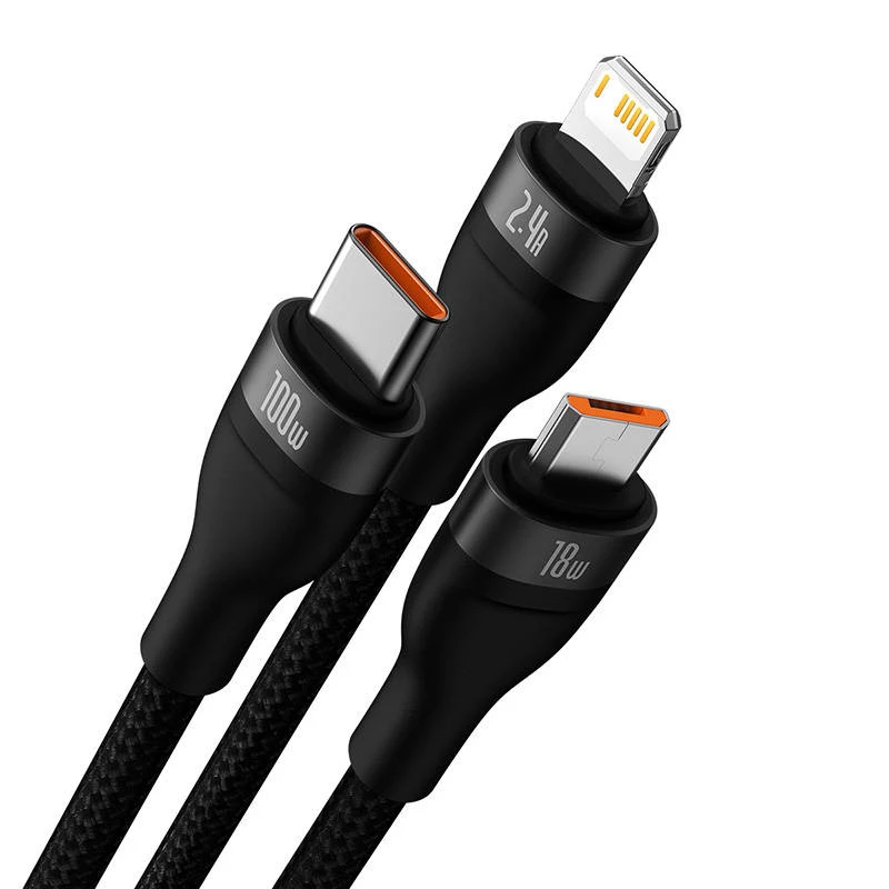 USB Cable Baseus SUP0003351 1.2m USB A USB C/Micro USB-A/Lightning Black