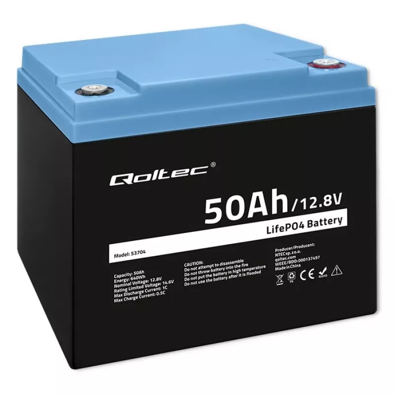 LiFePO4 battery QOLTEC 12.8V 50Ah (model 53704) for backup and energy storage