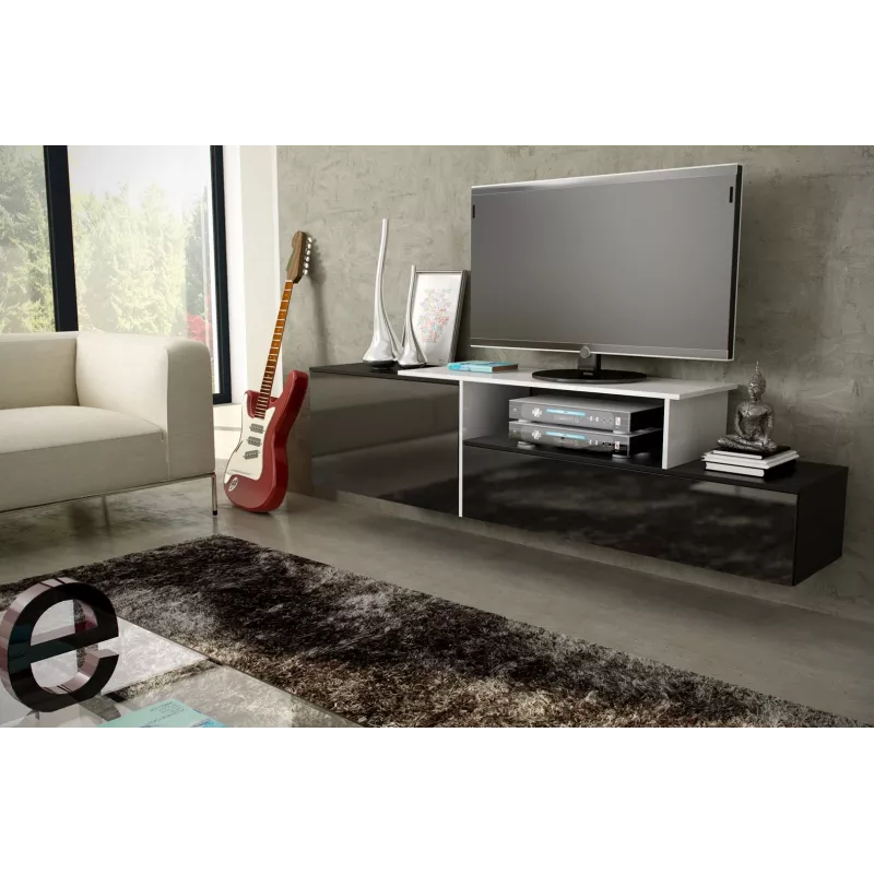 Cama TV cabinet SIGMA 3 180 black/black gloss + biały