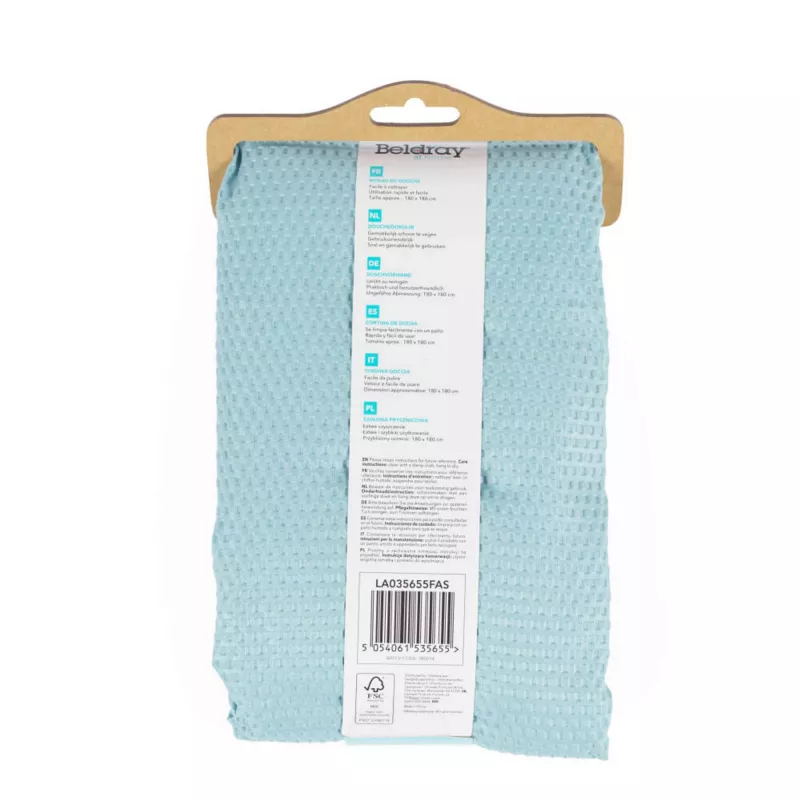 Shower Curtain Beldray LA035655FAS Waffle Design Blue, fabric bathroom curtain 180x180 cm