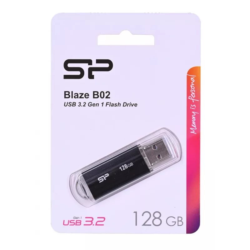 USB flash drive Silicon Power 128 GB USB Type-A 3.2 Gen 1 Blaze B02, Plastic cap, Key ring, Black