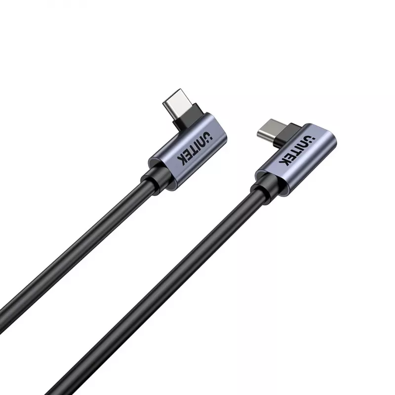 USB-C cable Unitek C14147ABK01-1M, 1 m, 90° angled connectors, USB PD 3.0 100W, data 480 Mbps, black