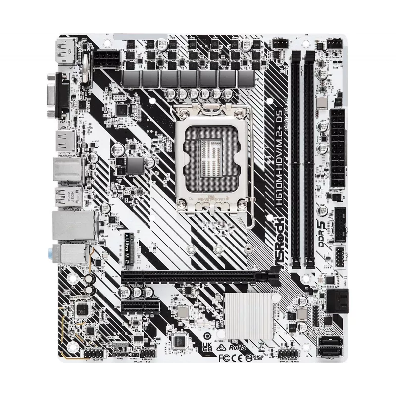 Motherboard ASRock H610M-HDV/M.2+ D5 — Intel H610, LGA 1700, microATX, 2× DDR5 DIMM, M.2, HDMI 2.1, DP 1.4