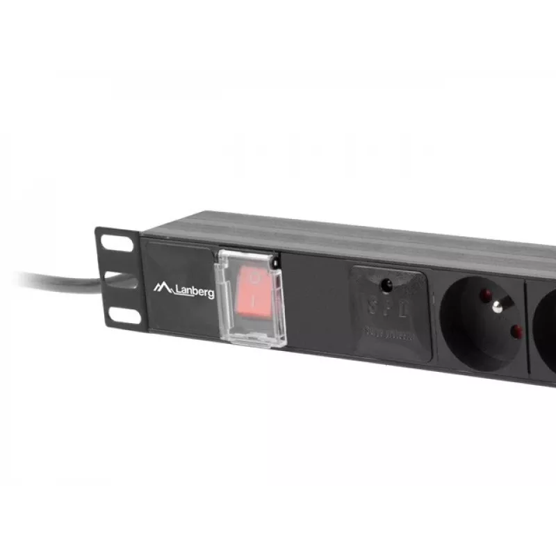 Power distribution unit LANBERG PDU-06E-0200-BK — 6x Type E outlets, 16 A, 2 m cable, 1U rack, 220–250 V