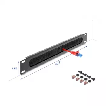 Brush strip 12 inch 1U DELOCK metal housing dark grey for rack cable management