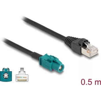 DELOCK networking cable 91371 — HSD Z to RJ‑45, gold‑plated contacts, 0.5 m, black