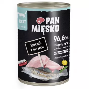 Wet cat food Pan Miesko Chicken with Cod 400 g — Adult, Grain-Free, for Allergic Cats
