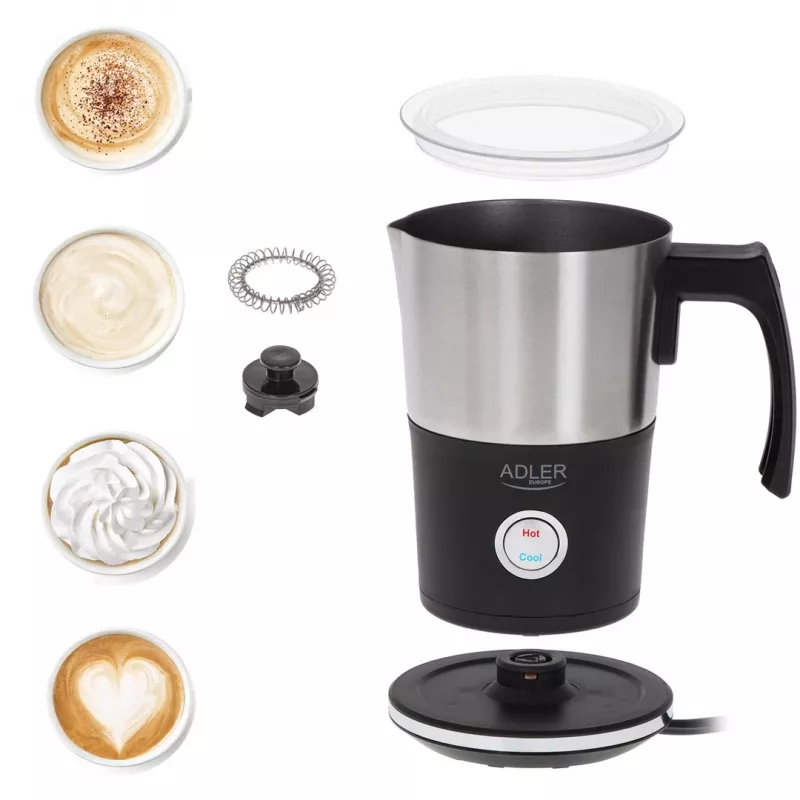 Automatic milk frother Adler AD 4497 — stainless steel, 600W, froth 120 ml / warm 300 ml, hot & cold