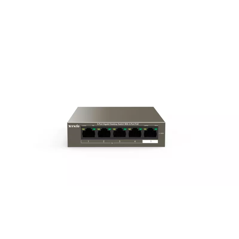 Network switch TENDA TEG1105P-4-63W-EU, 5x Gigabit RJ-45, 4x PoE (57.8W total), 10 Gbit/s switching