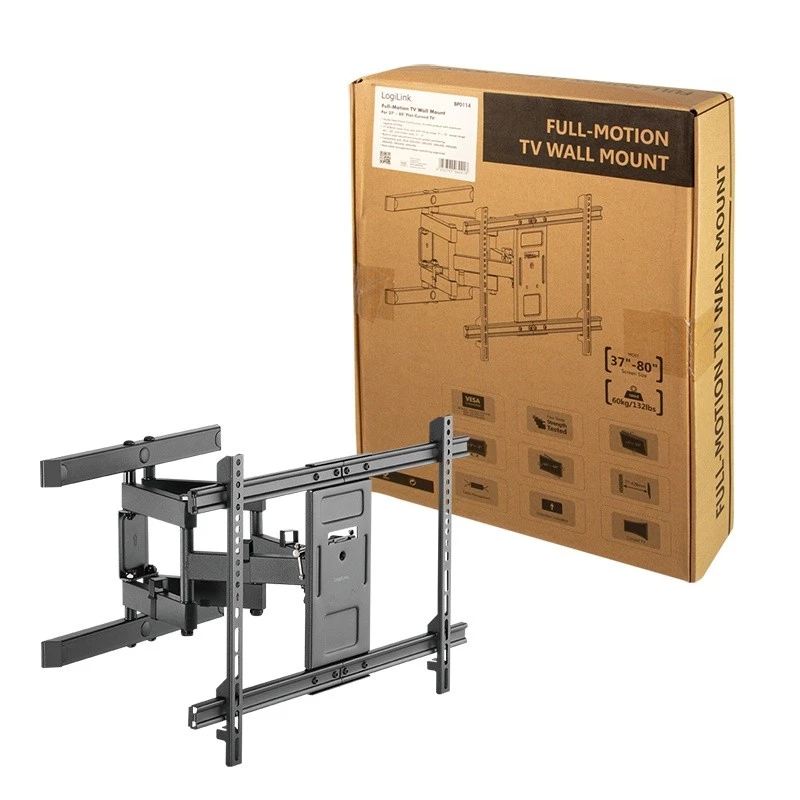 LogiLink BP0114 TV wall mount, full-motion (tilt/swivel), 37-80 inch (94-203 cm), VESA up to 600x400, Black