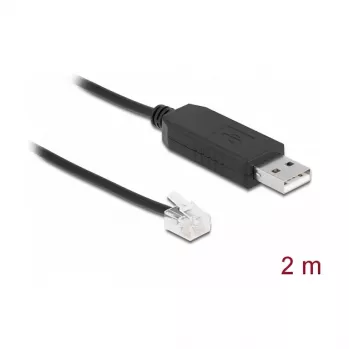 Adapter cable DeLOCK USB Type-A to Serial RS-232 RJ12 ESD protection 2 m Black