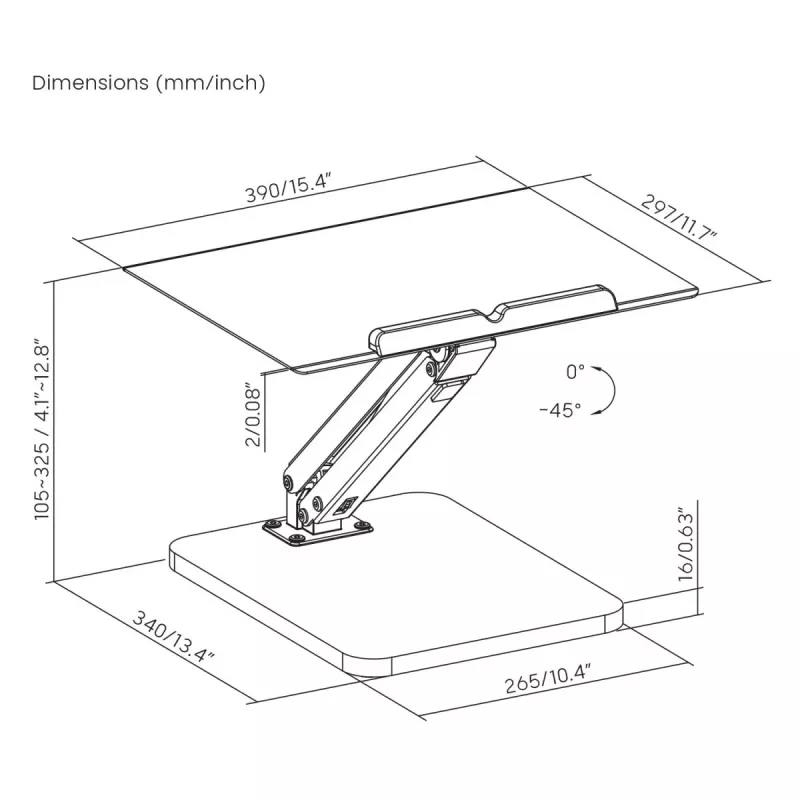 Maclean desk stand for monitor or laptop, gas spring, for standing and sitting work, black, MC-493