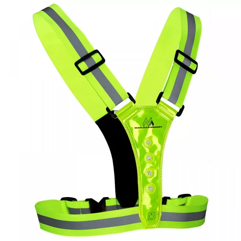 Safety LED reflector vest MACLEAN MCE425 — 360° visibility, adjustable size