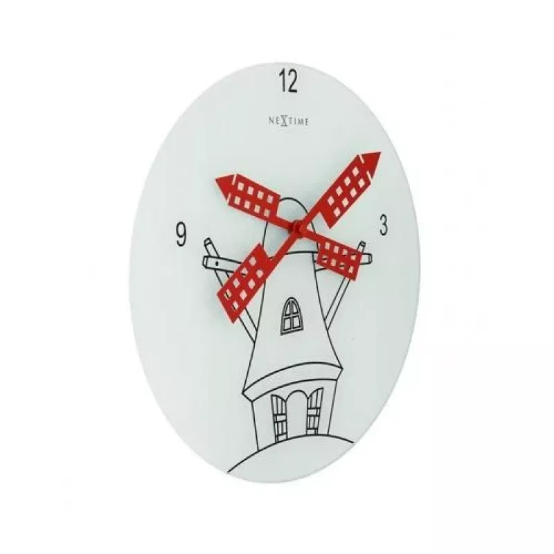 NeXtime klok 8807 Windmil, Ø30 cm, Wall, White/ Black/ Red