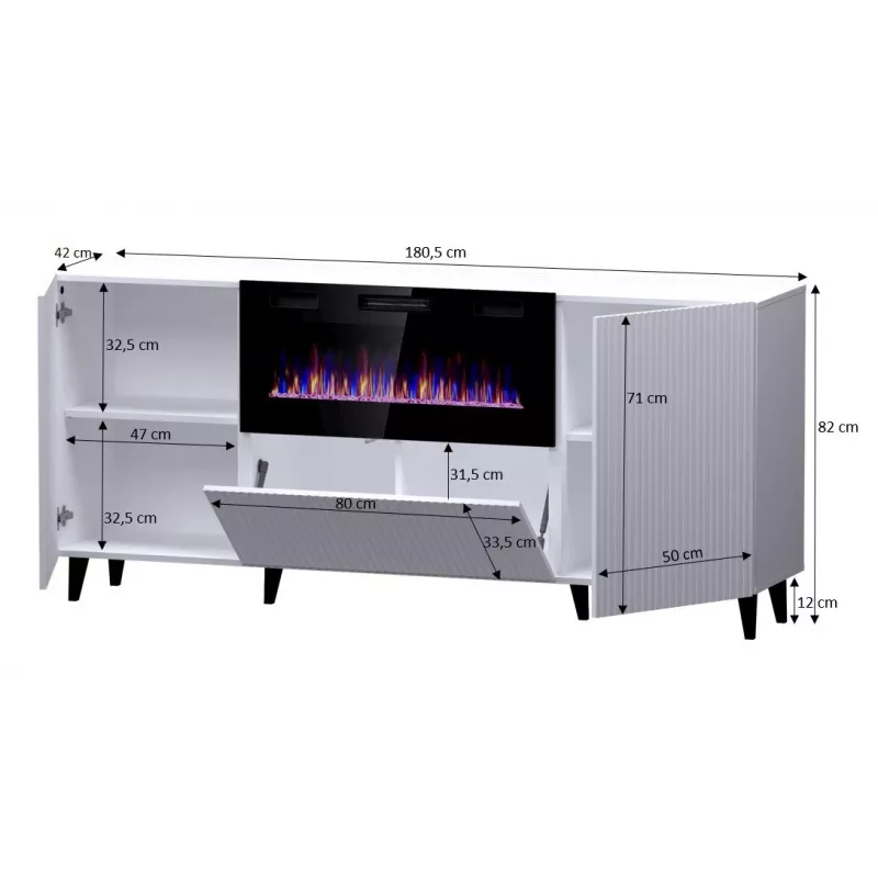 Cama Meble PAFOS Chest of Drawers with Electric Fireplace 180x42x82 cm Matte Black