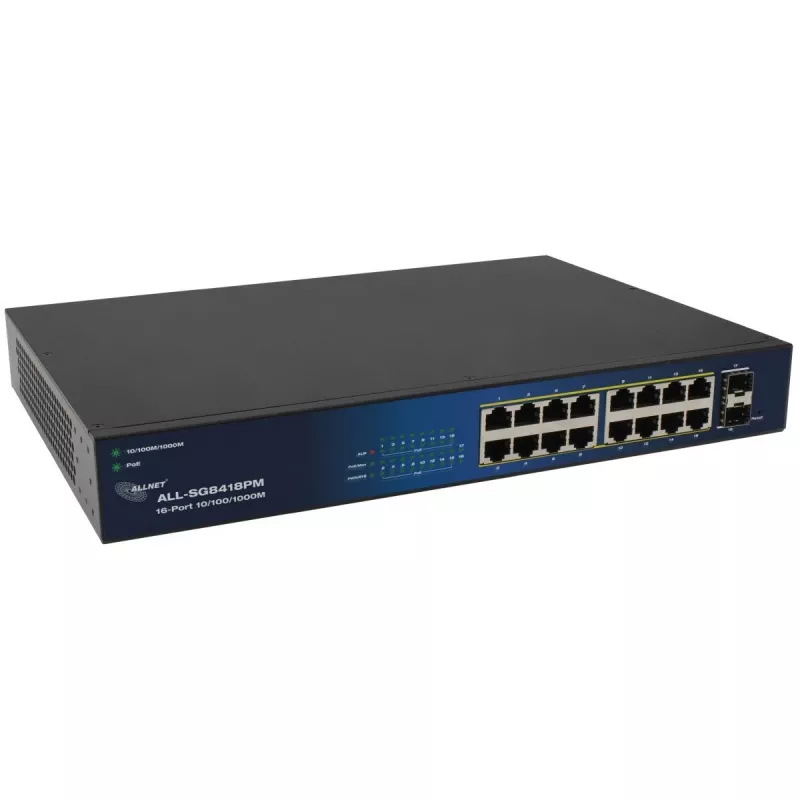 ALLNET 16+2P PoE Switch ALL-SG8418PM — 18-port Gigabit, 16 PoE ports, 2 uplink ports