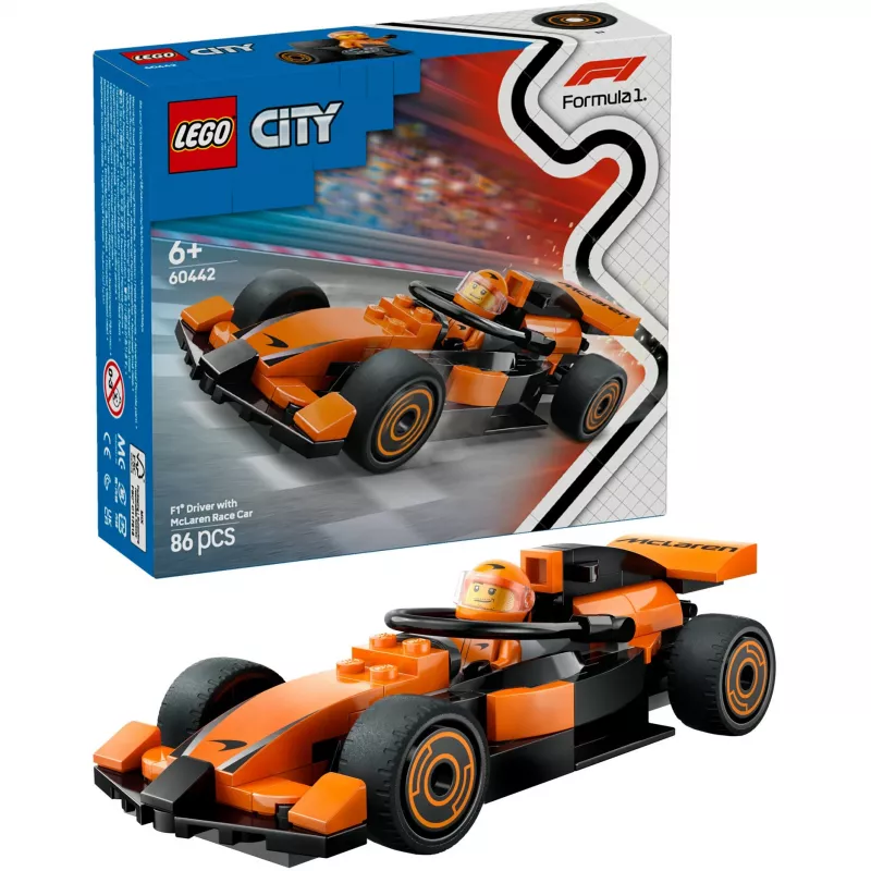 LEGO City F1 Racer McLaren Racing Car 60442 — building set, 86 pieces, 1 minifigure, age 6+