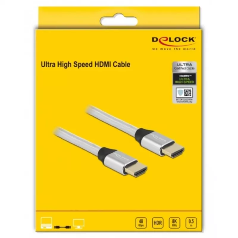 Delock - Ultra High Speed - HDMI-Kabel - HDMI männlich zu HDMI männlich - 50cm - Dreifachisolierung - Silber - hauchvergoldete Kontakte, unterstützt 8