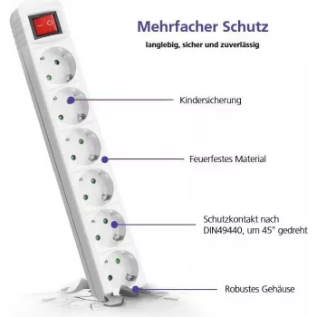 Power strip helos CLASSIC 6-way with 3.0 m cable and switch