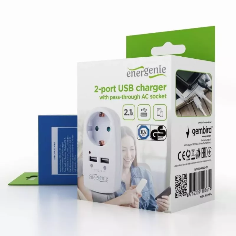 Charger USB With P/T AC SOCKET/EG-ACU2-02 Gembird
