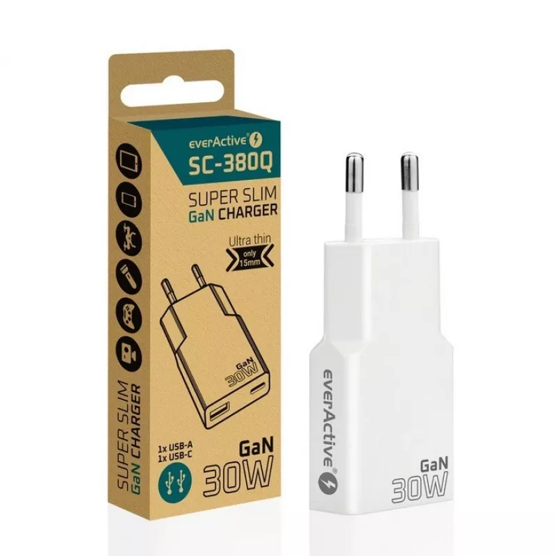 Universal USB Wall Charger everActive SC-380Q Super Slim QC 3.0 — Quick Charge 3.0, compact design