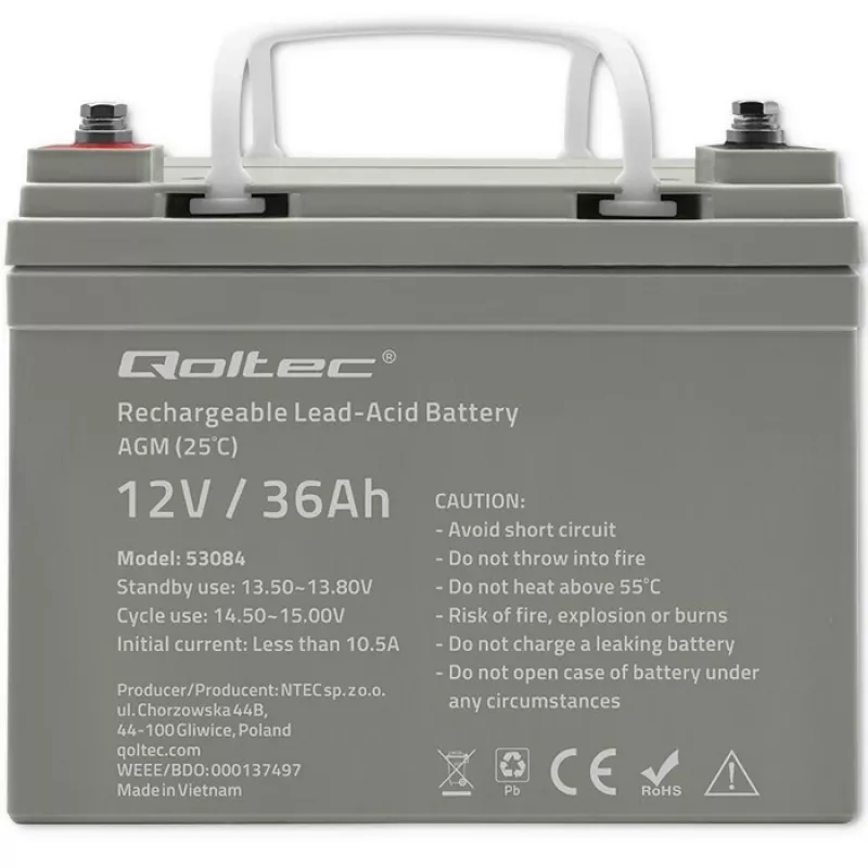 Sealed AGM UPS Battery QOLTEC 53084 12V 36Ah LongLife