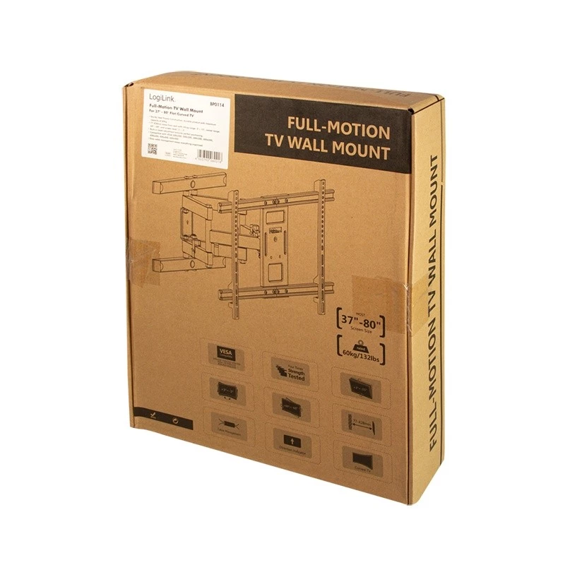 LogiLink BP0114 TV wall mount, full-motion (tilt/swivel), 37-80 inch (94-203 cm), VESA up to 600x400, Black