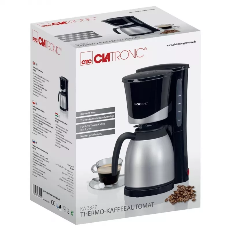 Drip coffee maker CLATRONIC KA 3327 — fully-automatic, 10-cup, 870 W, stainless steel/black