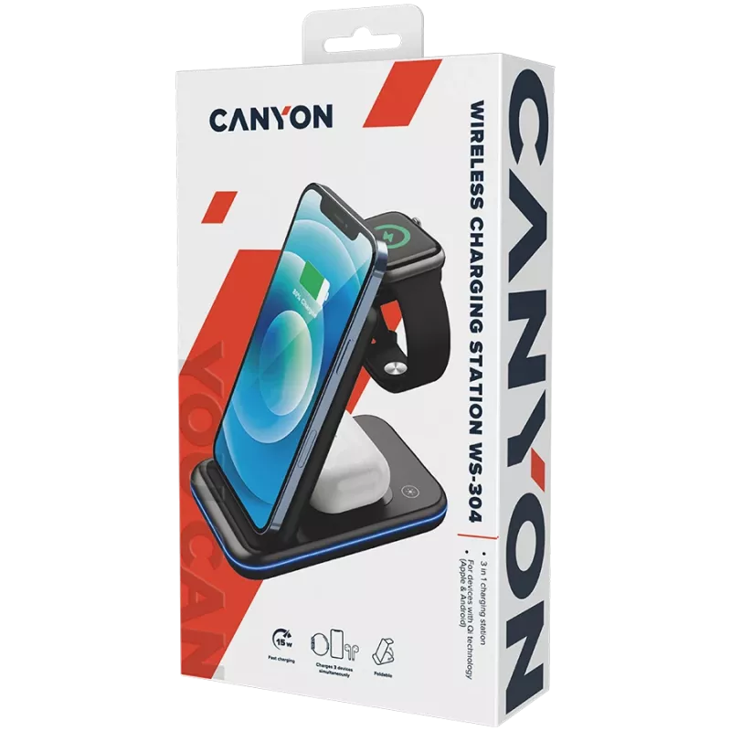 CANYON wireless charger WS-304 15W 3in1 Black