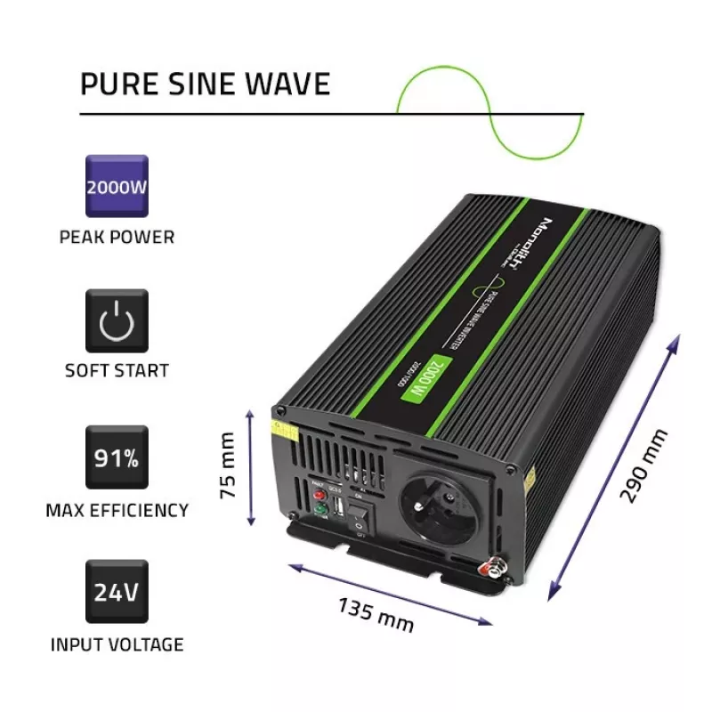 Car inverter Qoltec Monolith 2000 W Black 24 V