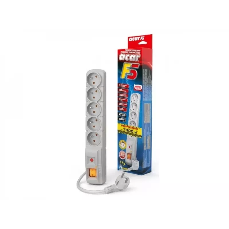 ACAR F5 Surge Protector Power Strip 5 Outlets 3m Grey