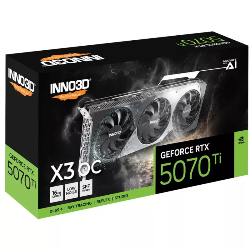 Graphics Card Inno3D GeForce RTX 5070 Ti — 16 GB GDDR7, PCIe 5.0, 256-bit, 3x DisplayPort 2.1b + HDMI 2.1b