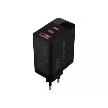 LCD wall charger USB socket + USB-Cx2 PD 65W GAN black wattmeter
