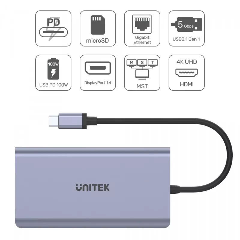 Hub UNITEK uHUB S7 USB 3.2 Gen 1 Type-C Grey