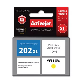 Ink cartridge ActiveJet AE-202YNX Yellow, compatible with Epson 202XL, 12 ml dye-based, high (XL) yield, single pack
