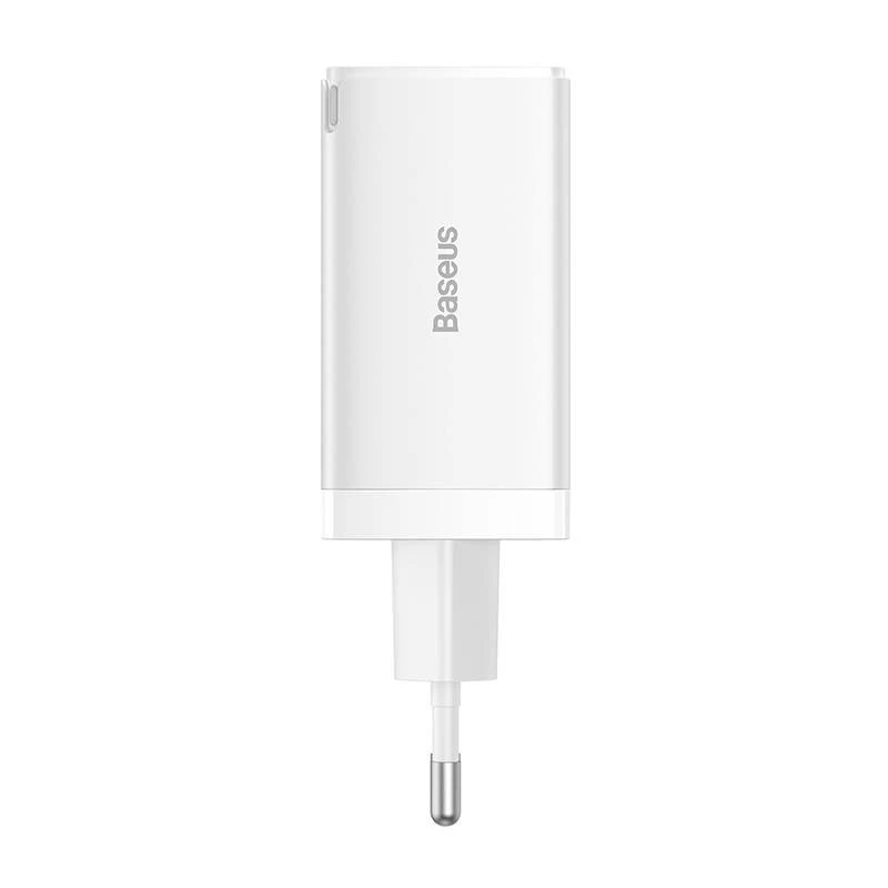 Wall charger Baseus GaN5 Pro 65W — USB + 2×USB-C (QC3.0, PD3.0) with 1m USB-C cable, white