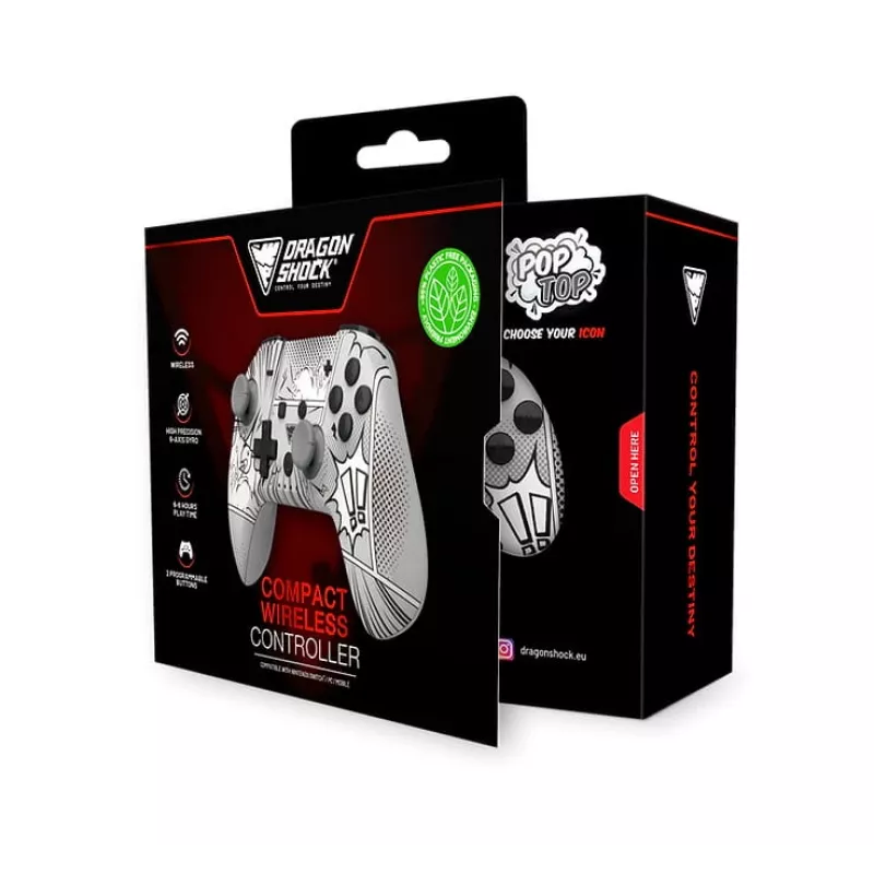 DragonShock PopTop Compact, Gamepad, Nintendo Switch, Schaltfläche Zurück, D-Pad, Home button, Reset-Taste, Kabellos, Bluetooth, USB Typ-C