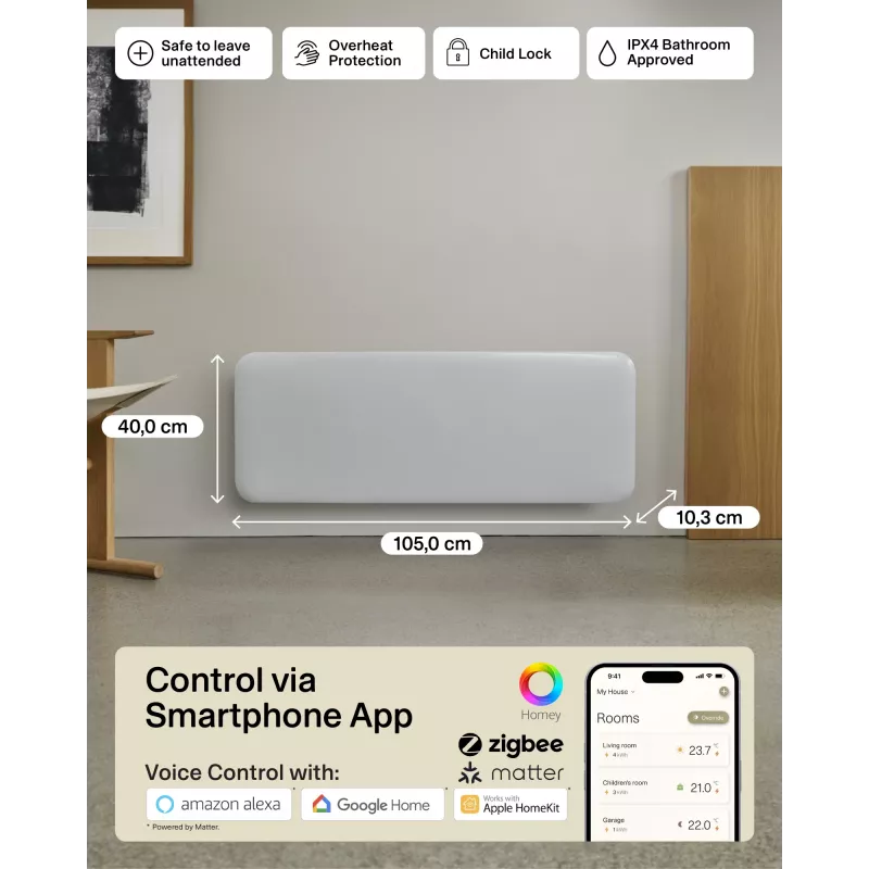 Mill Invisible Smart WiFi Heater | PA2000WIFI4 | Panel Heater | 2000 W | Suitable for rooms up to 24-28 m² | White | IPX4
