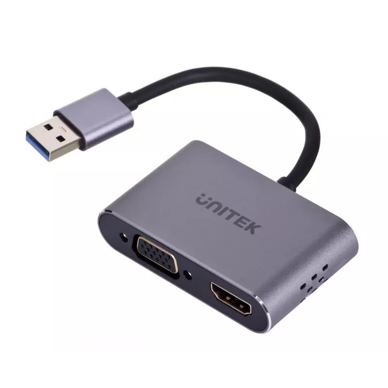 UNITEK V1304A video cable adapter 0.15 m USB Type-A HDMI + VGA (D-Sub) Grey