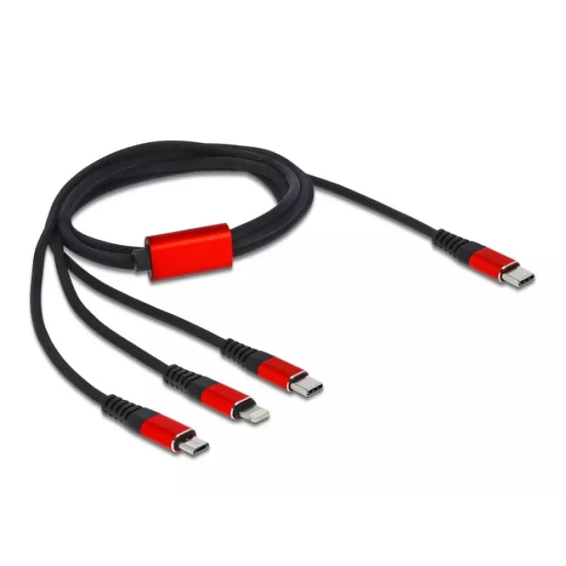 USB Charging Cable DeLOCK 3 in 1 USB Type-C to Lightning Micro USB USB Type-C 1 m black red