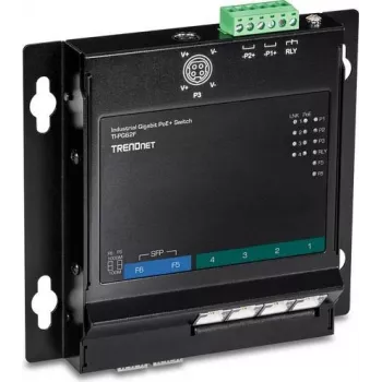 TRENDnet TI-PG62F - Switch - unmanaged - 4 x 10/100/1000 (PoE+) + 2 x Gigabit SFP - DIN rail mountable, wall-mountable - PoE+ (120 W)