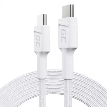 USB C to USB C cable Green Cell KABGC29W 2 m, USB 3.2 Gen 1, 60 W PD, braided TPE, white