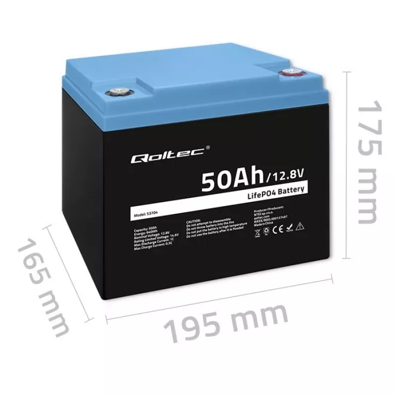 LiFePO4 battery QOLTEC 12.8V 50Ah (model 53704) for backup and energy storage