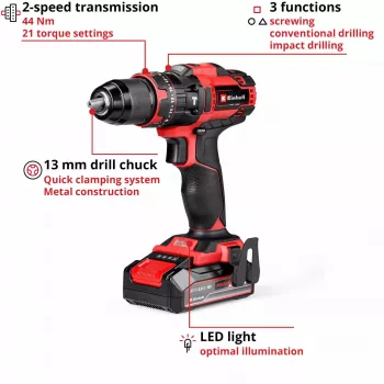 Einhell TE-CD 18/44 Li-i 24000 RPM 1.59 kg Black, Red