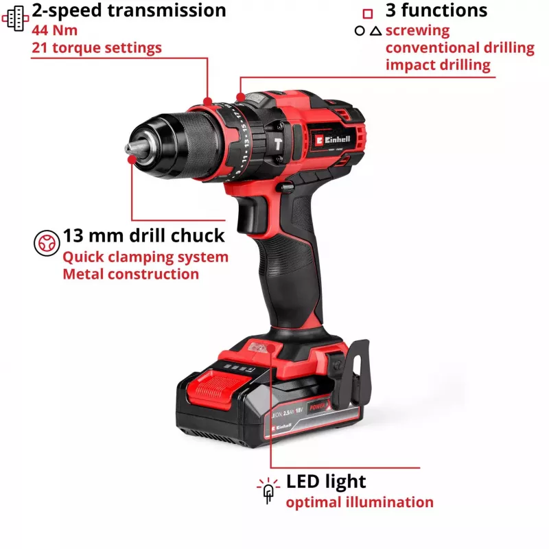 Einhell TE-CD 18/44 Li-i 24000 RPM 1.59 kg Black, Red